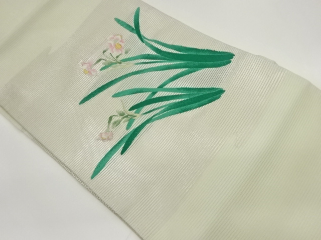 絽花葉模様織出し名古屋帯